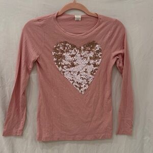 Crewcuts Girls T Shirt L 12 Cotton pink  Glitter Heart Long Sleeve Crew Neck Top